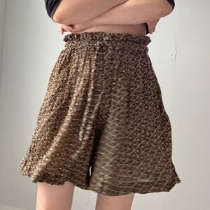 90s - y2k crinkly rayon full gathered shorts